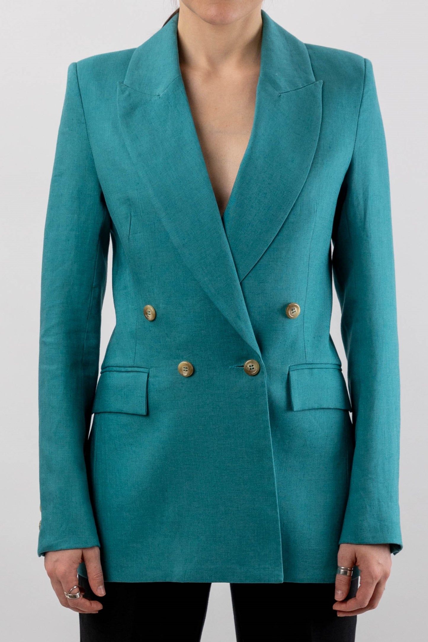 Teal Linen Double Breasted Jacket