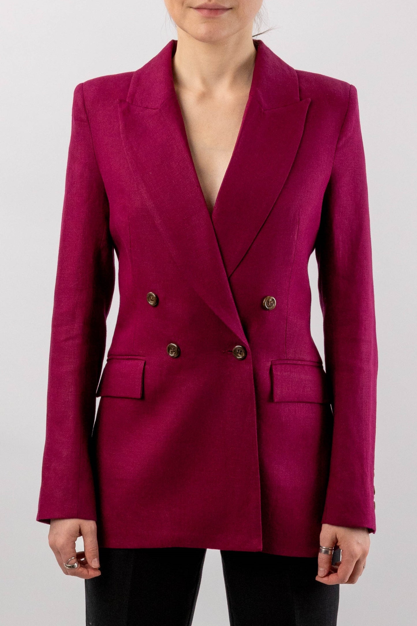 Berry Linen Double Breasted Jacket