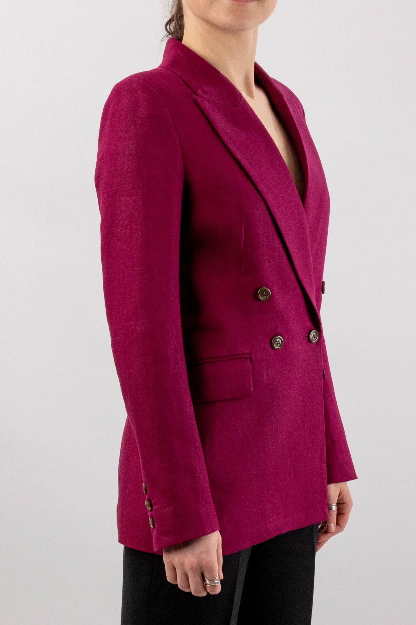 Berry Linen Double Breasted Jacket