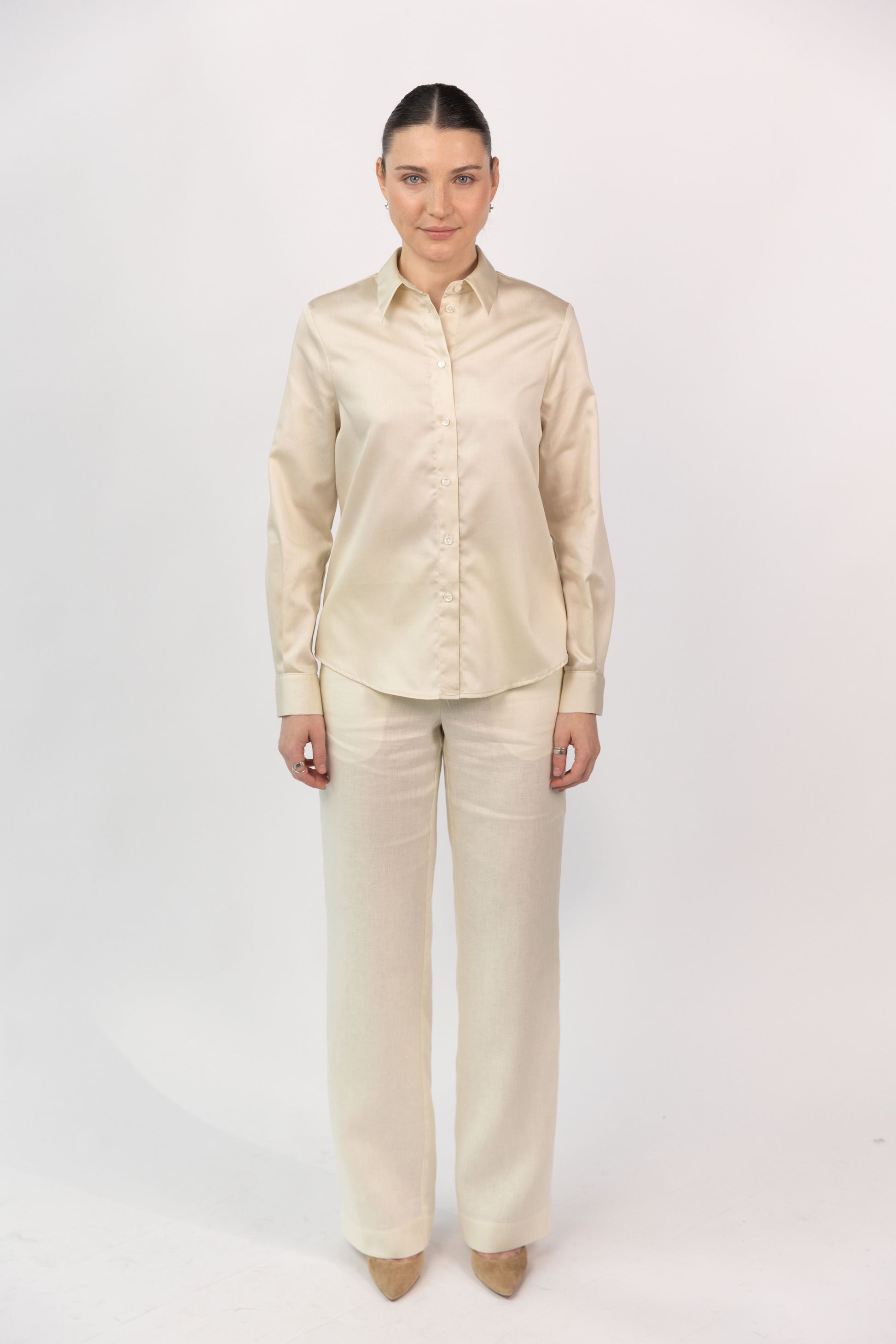 Ecru Cotton Sateen Shirt