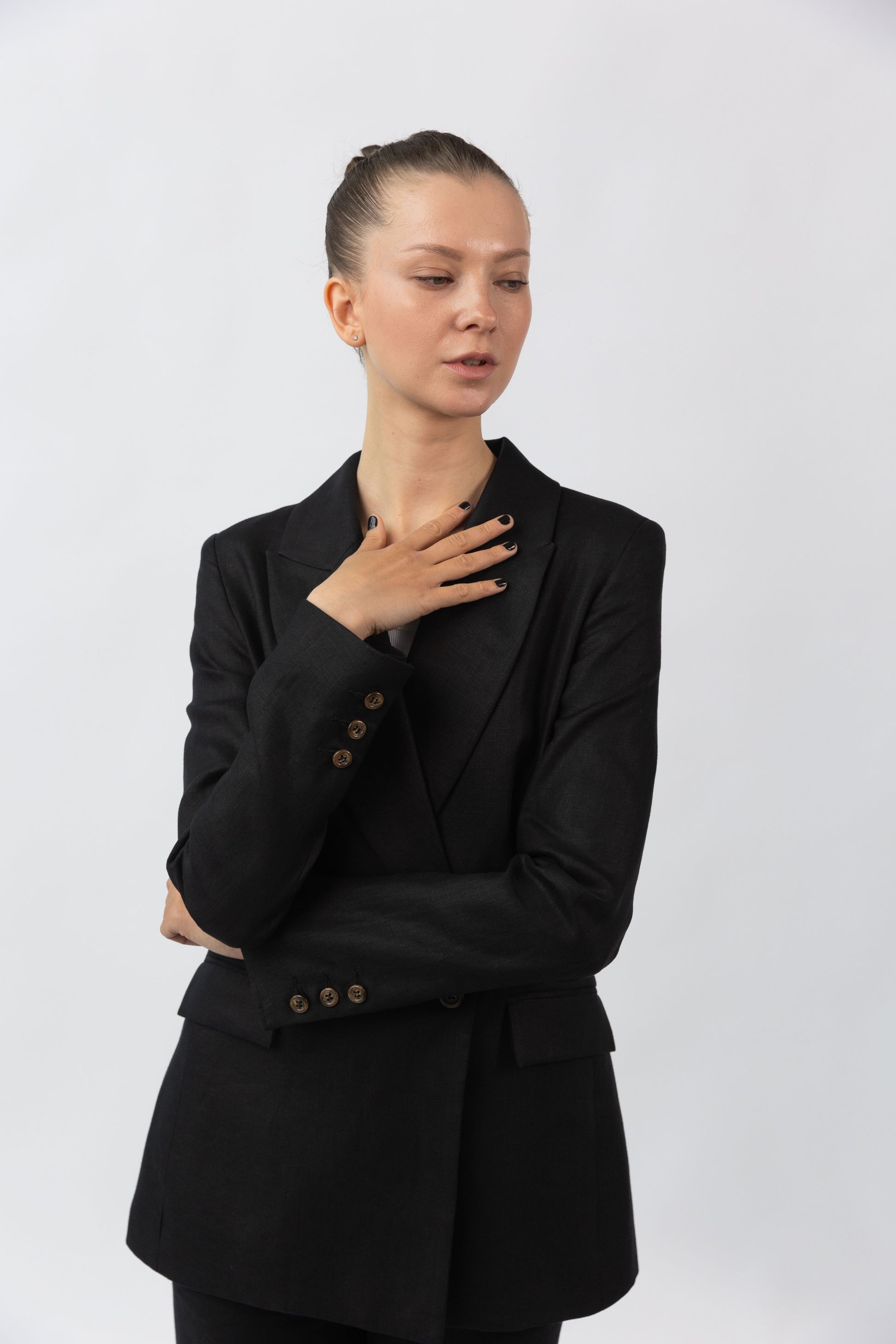 Black Linen Double Breasted Jacket