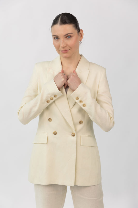 Cream Linen Double Breasted Jacket