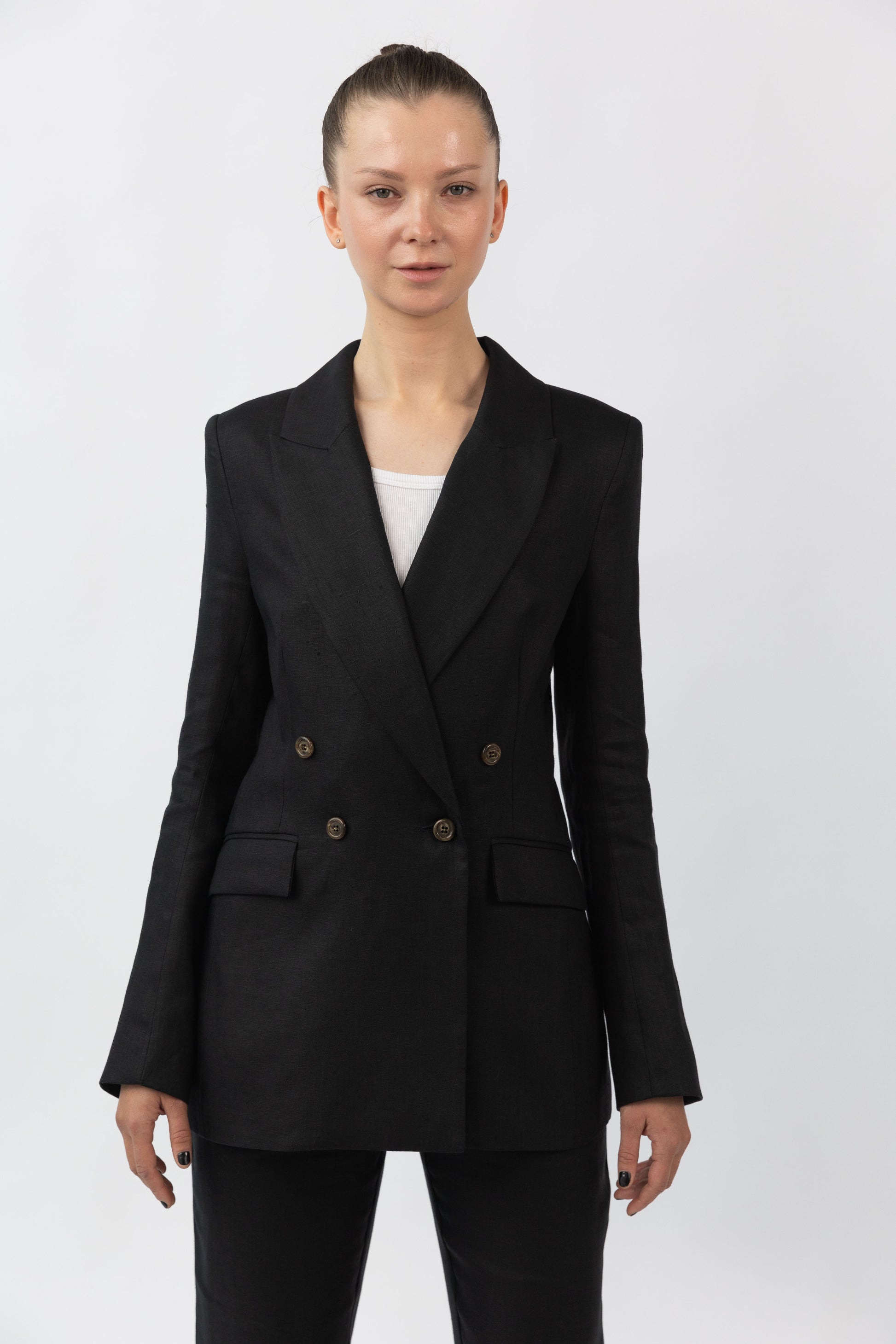 Black Linen Double Breasted Jacket