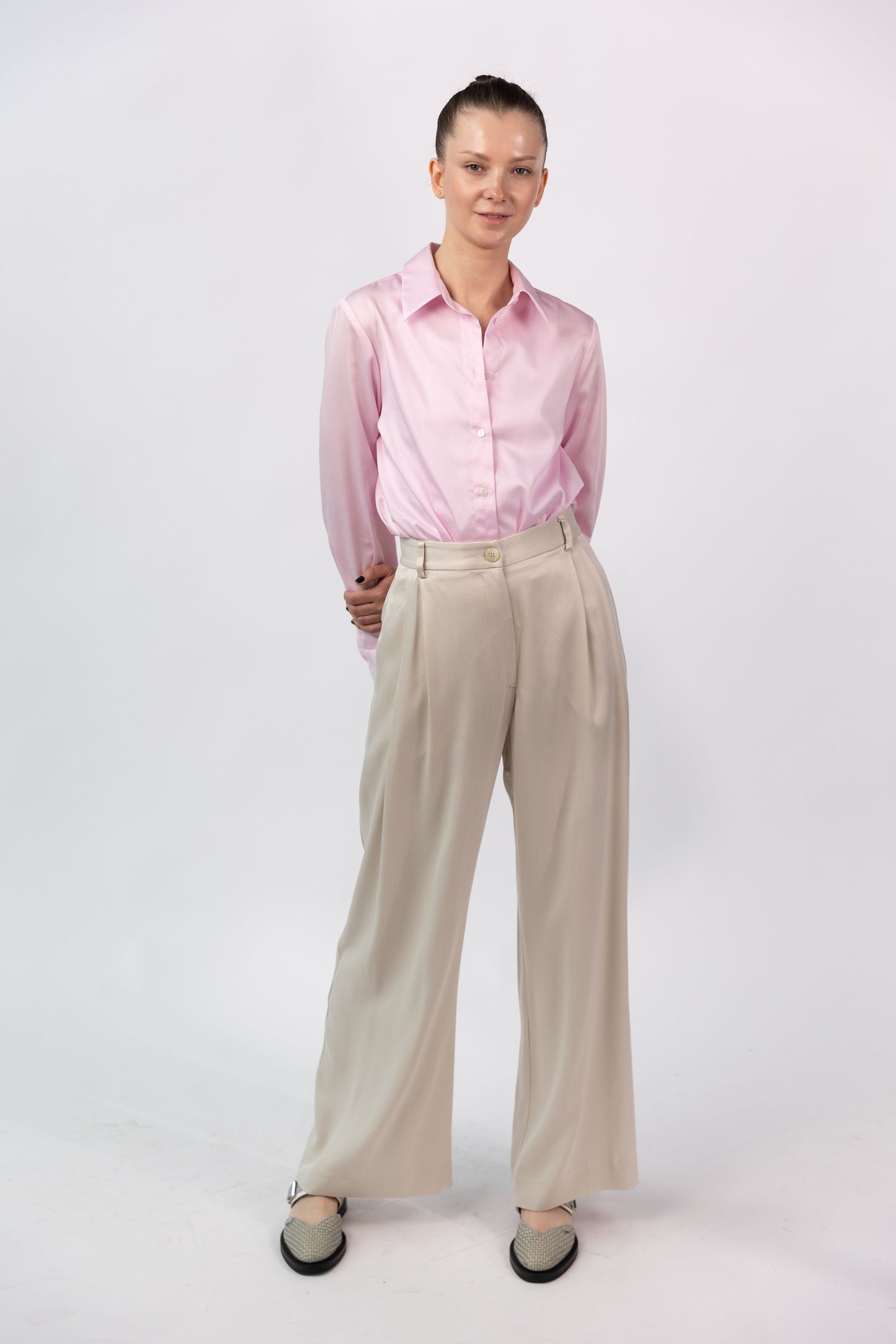 Pearl Grey Pleated Trousers